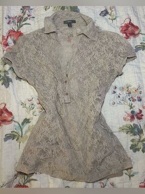 Cream Babydoll Lace Button Up Blouse Coquette